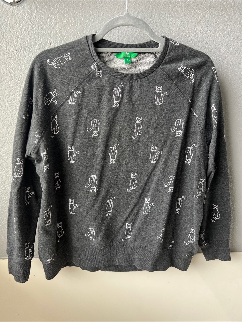 Charcoal Crewneck Sweater with Cat Print